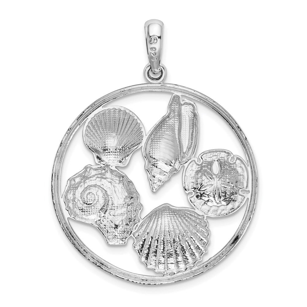Million Charms 925 Sterling Silver Nautical Sea Life Charm Pendant, Shell Cluster In Round Frame
