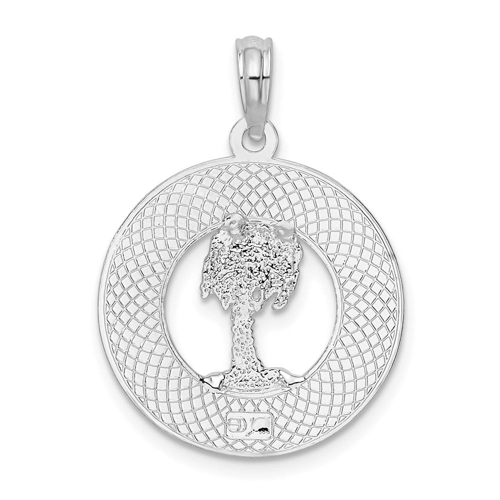 Million Charms 925 Sterling Silver Travel Charm Pendant, Key West On Round Frame with Palm Tree Center