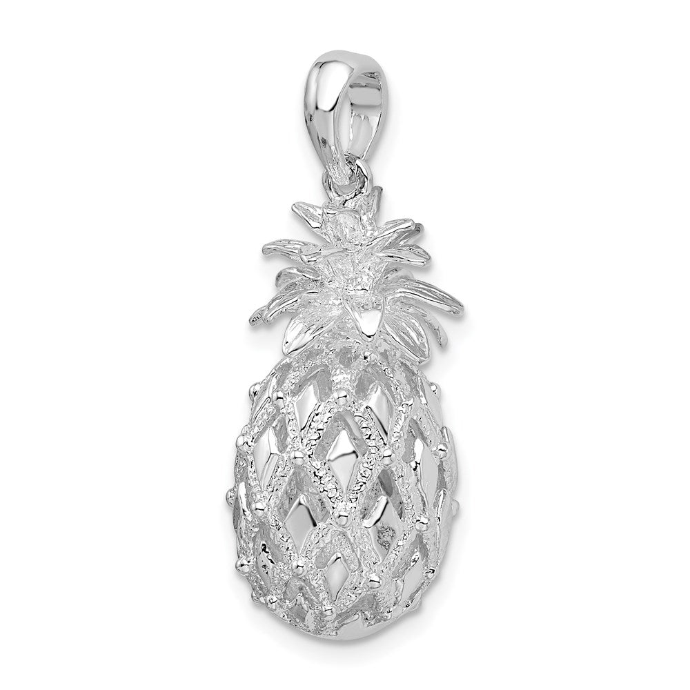 Million Charms 925 Sterling Silver Charm Pendant, Large 3-D Pineapple, Cut-Out, High Polish & Textured