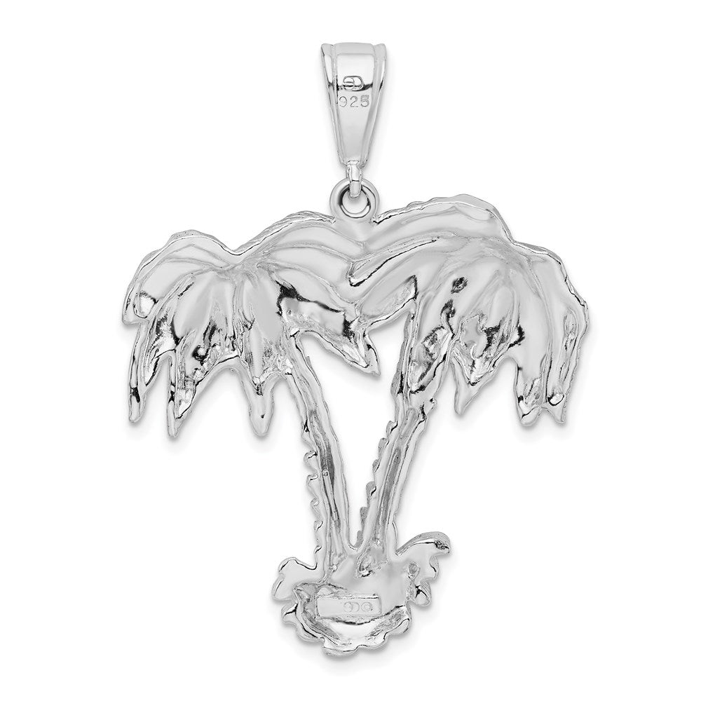 Million Charms 925 Sterling Silver Nautical Coastal Charm Pendant, Large Double Palm Trees, 2-D