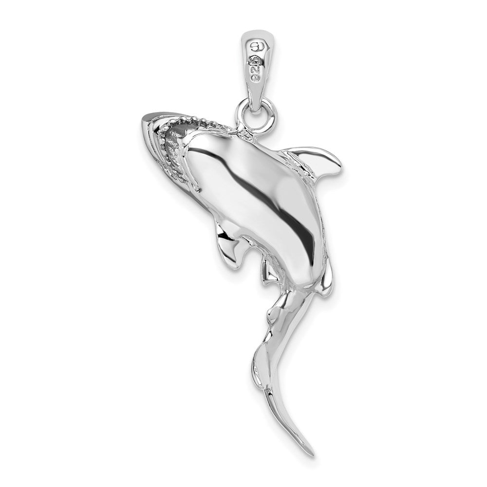Million Charms 925 Sterling Silver Nautical Sea Life Charm Pendant, 3-D Shark Swimming, High Polish