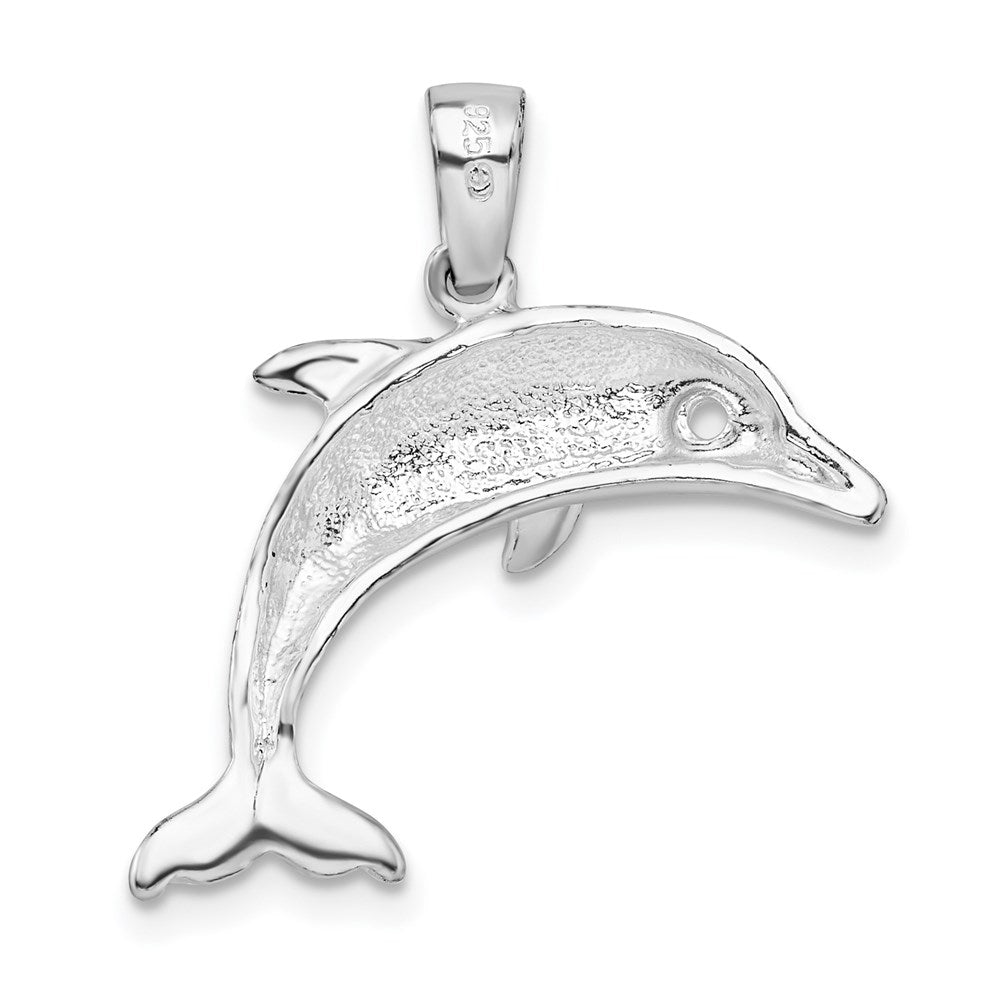 Million Charms 925 Sterling Silver Nautical Sea Life Charm Pendant, Dolphin Jumping, 2-D & High Polish (Cut-Out Eye)
