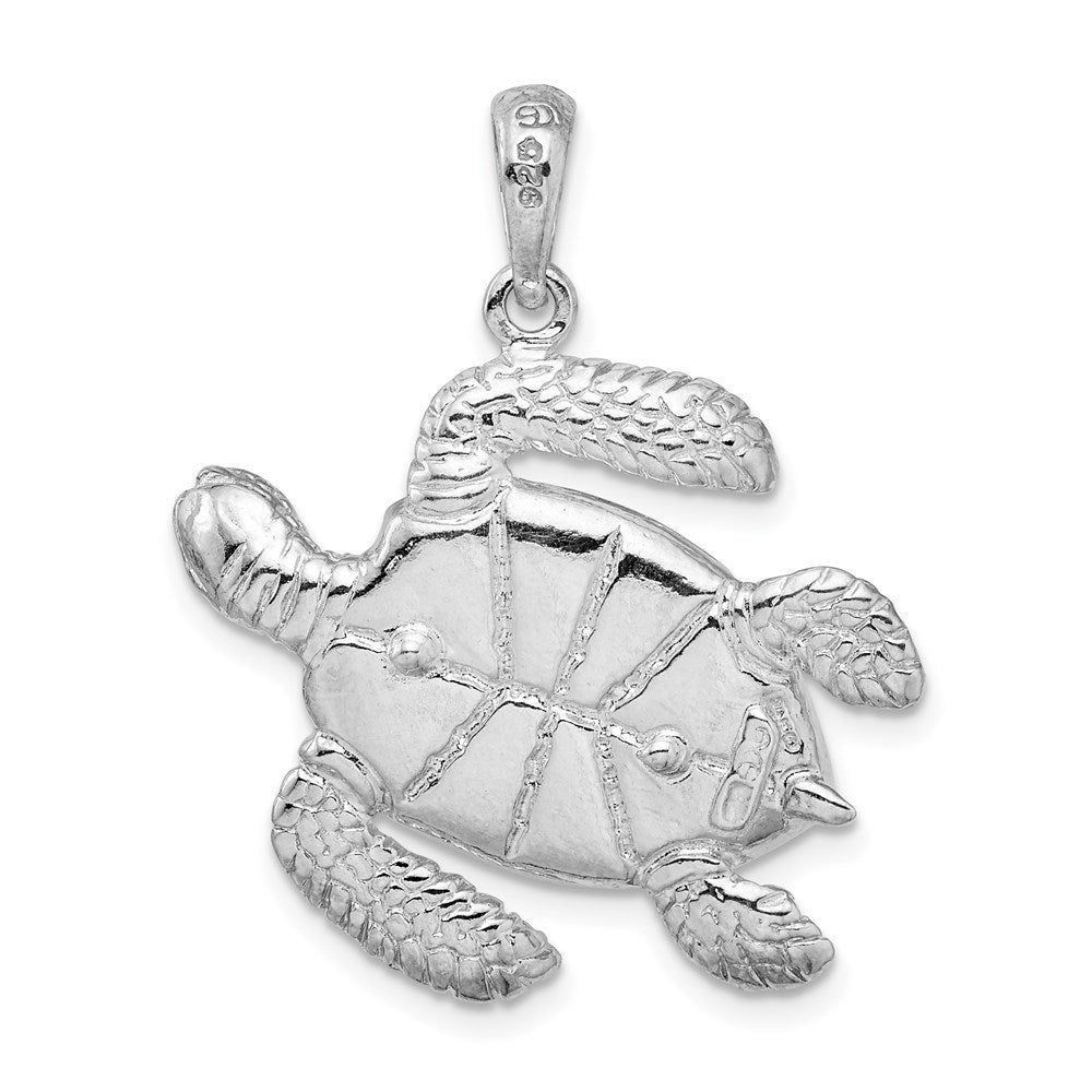 Million Charms 925 Sterling Silver Nautical Sea Life Charm Pendant, Large 3-D Large Sea Turtle with Textured Shell