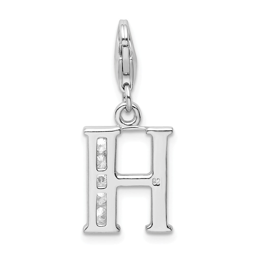 Million Charms 925 Sterling Silver Rhodium-Plated (Cubic Zirconia) CZ Letter H With Lobster Clasp Charm