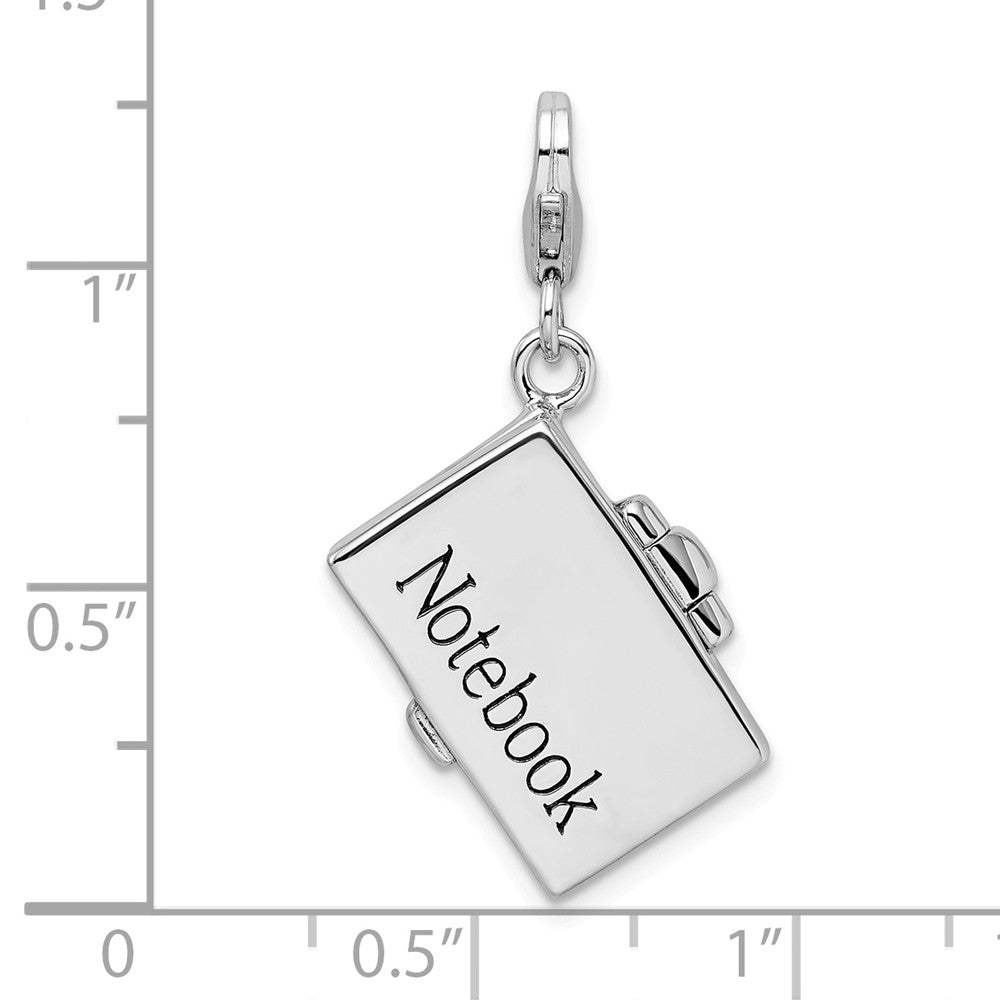 Million Charms 925 Sterling Silver Rhodium-Plated 3-D Enameled Notebook Laptop With Lobster Clasp Charm