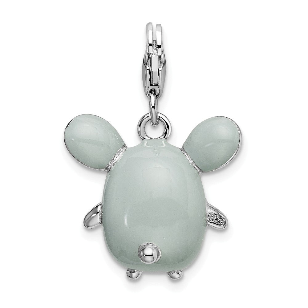 Million Charms 925 Sterling Silver Rhodium-Plated 3-D Enameled Grey Mouse With Lobster Clasp Charm