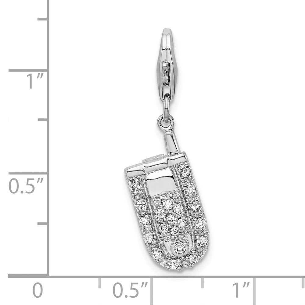 Million Charms 925 Sterling Silver Rhodium-Plated Flip Cell Phone (Cubic Zirconia) CZ With Lobster Clasp Charm