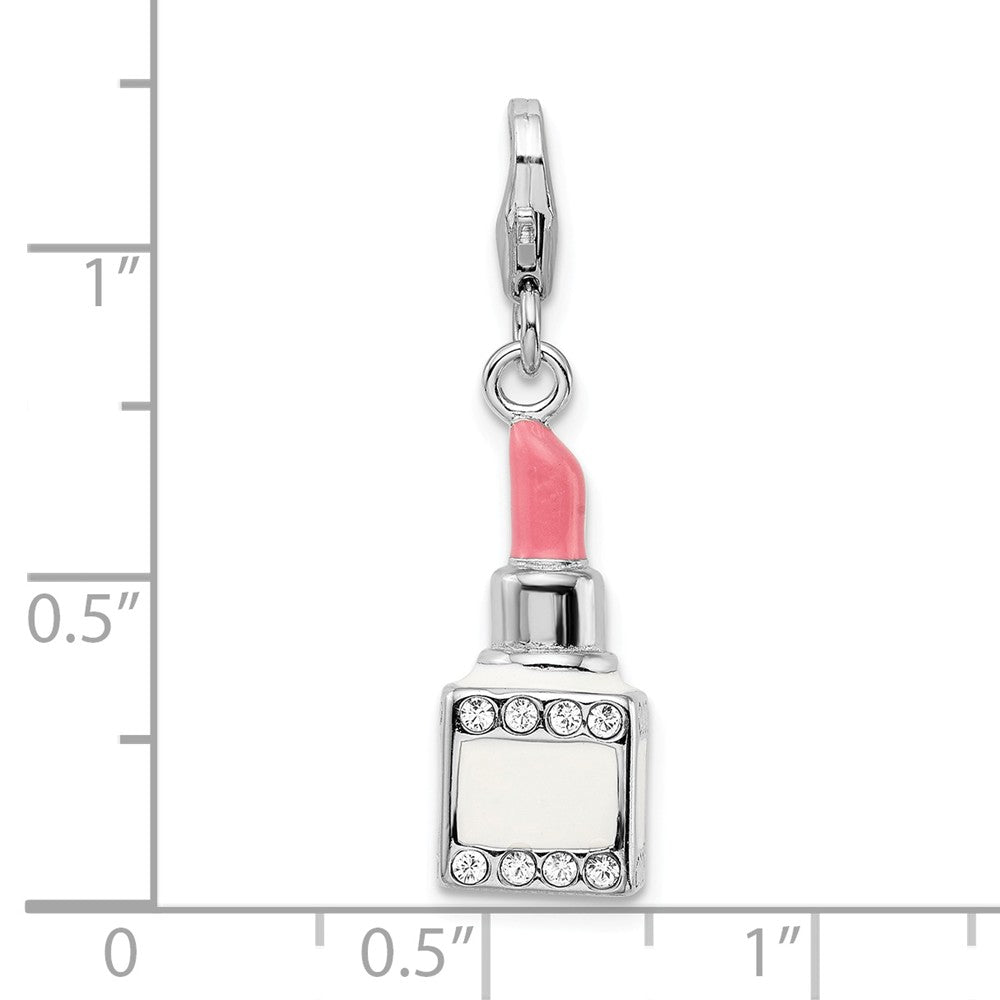 Million Charms 925 Sterling Silver With Rhodium-Plated Enamel Swarovski Crystals Pink Lipstick With Lobster Charm