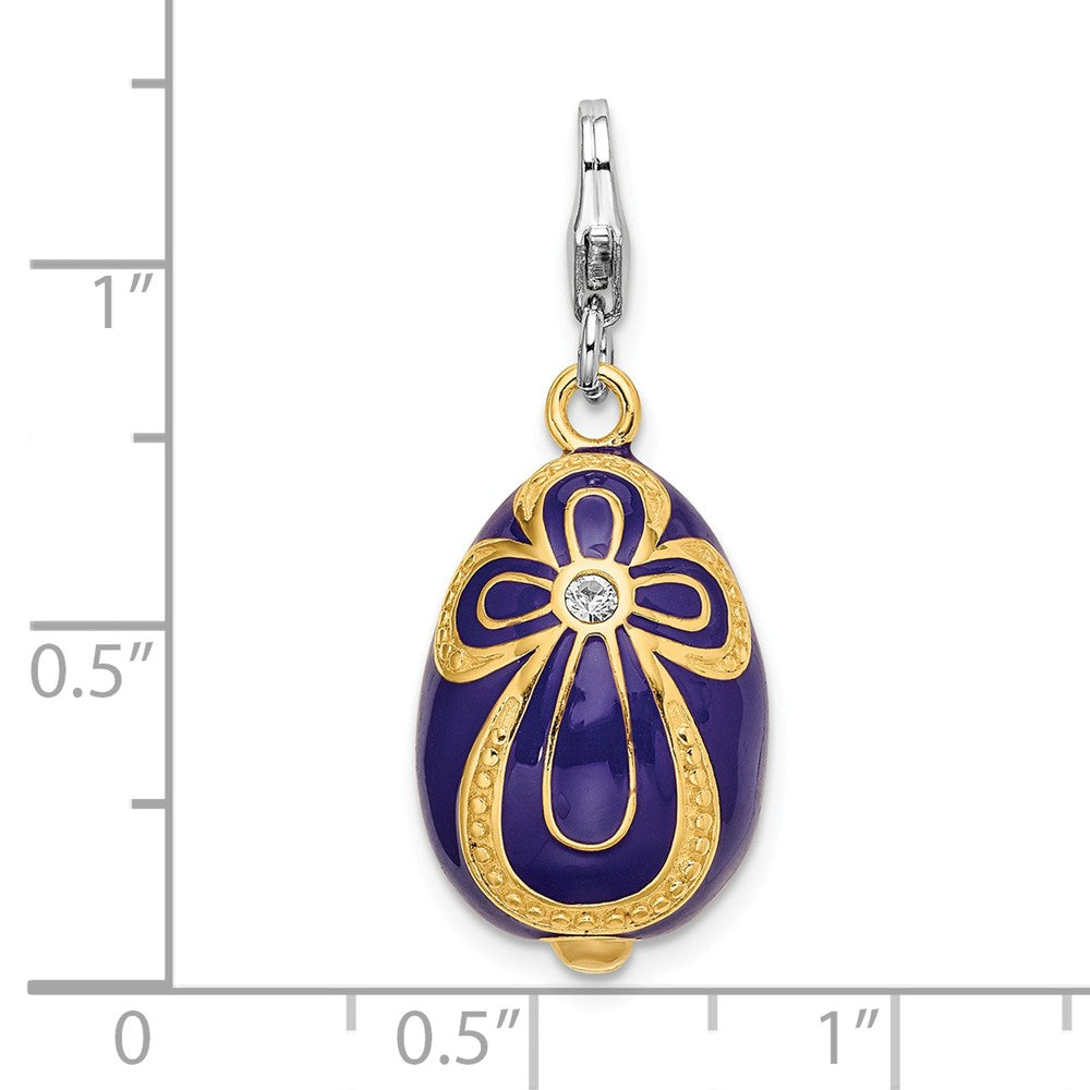 Million Charms 925 Sterling Silver Gold-Plated (Cubic Zirconia) CZ Purple Egg With Lobster Charm