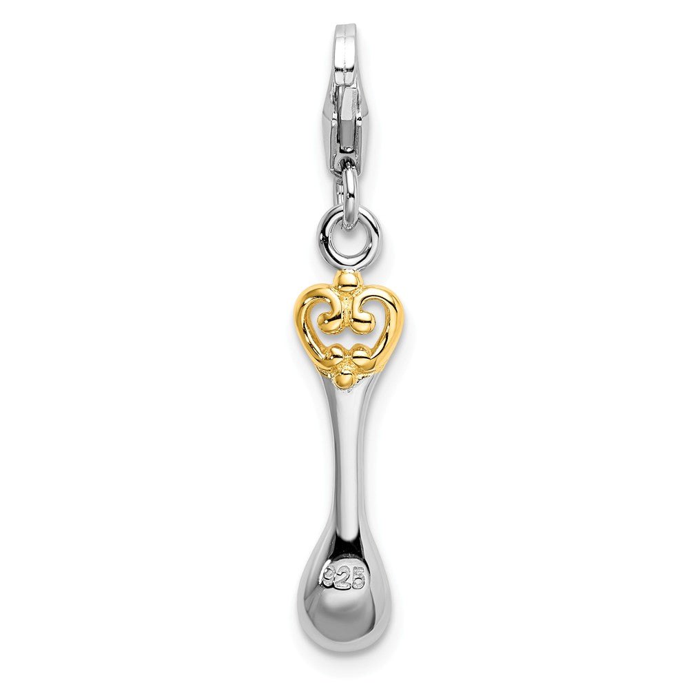 Million Charms 925 Sterling Silver Gold-Plated 3-D Spoon With Lobster Clasp Charm