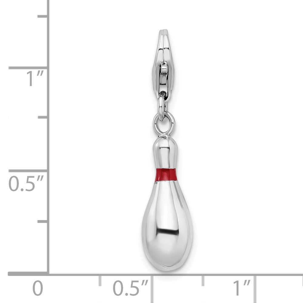Million Charms 925 Sterling Silver Rhodium-Plated Enameled Bowling Pin With Lobster Clasp Charm