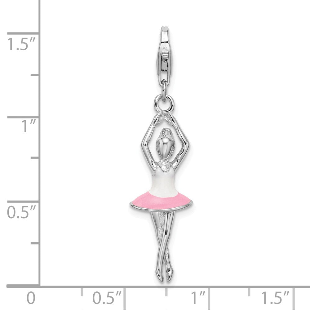 Million Charms 925 Sterling Silver Rhodium-Plated 3D Enamel Ballerina With Lobster Clasp Charm
