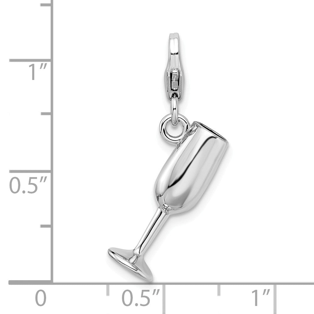 Million Charms 925 Sterling Silver Rhodium-Plated 3-D Enameled Red Wine Glass With Lobster Clasp Charm