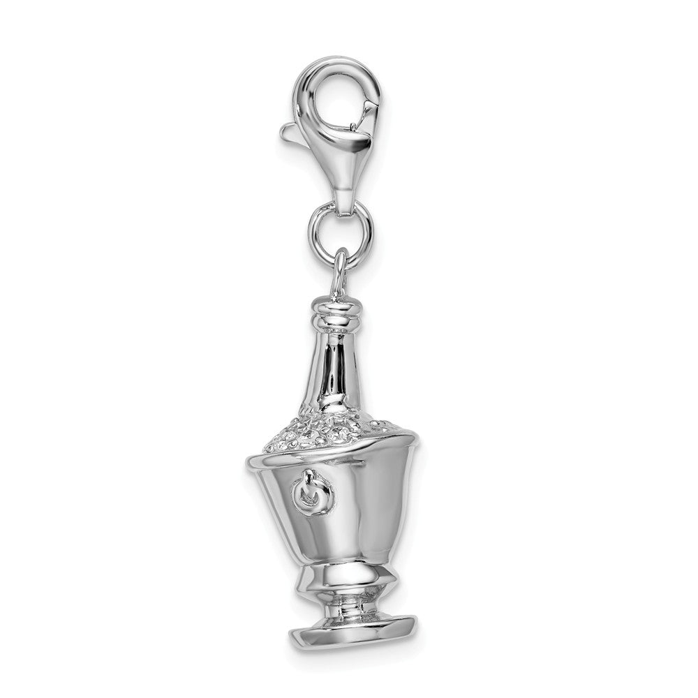 Million Charms 925 Sterling Silver With Rhodium-Plated 3-D (Cubic Zirconia) CZ Champagne In Ice Bucket With Lobster Clasp Charm