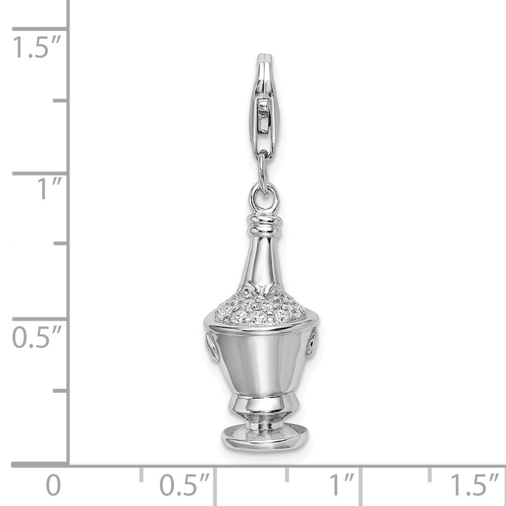 Million Charms 925 Sterling Silver With Rhodium-Plated 3-D (Cubic Zirconia) CZ Champagne In Ice Bucket With Lobster Clasp Charm