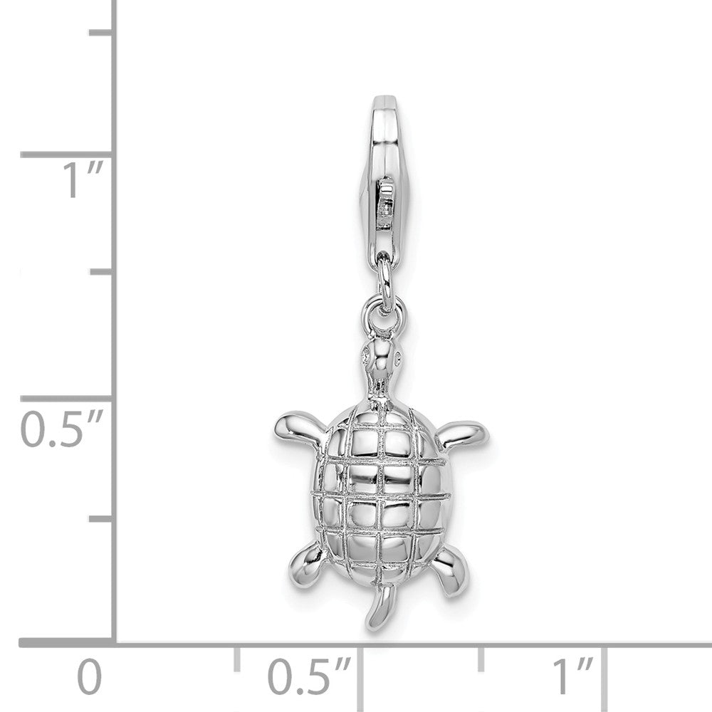 Million Charms 925 Sterling Silver Rhodium-Plated Polished Turtle With Lobster Clasp Charm