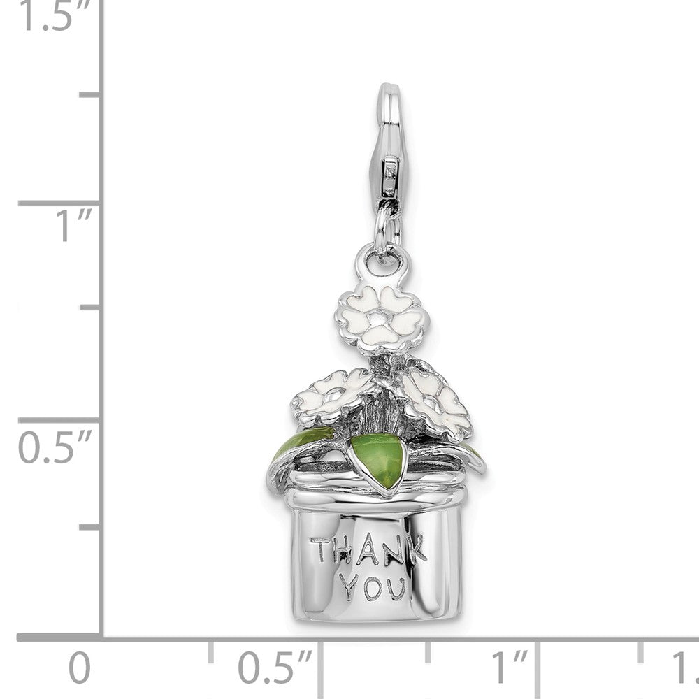 Million Charms 925 Sterling Silver With Rhodium-Plated 3-D Enameled Thank You Flowers With Lobster Clasp Charm