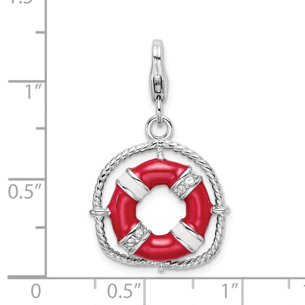Million Charms 925 Sterling Silver With Rhodium-Plated Enamel Swarovski Crystals Life Preserver With Lobster Charm
