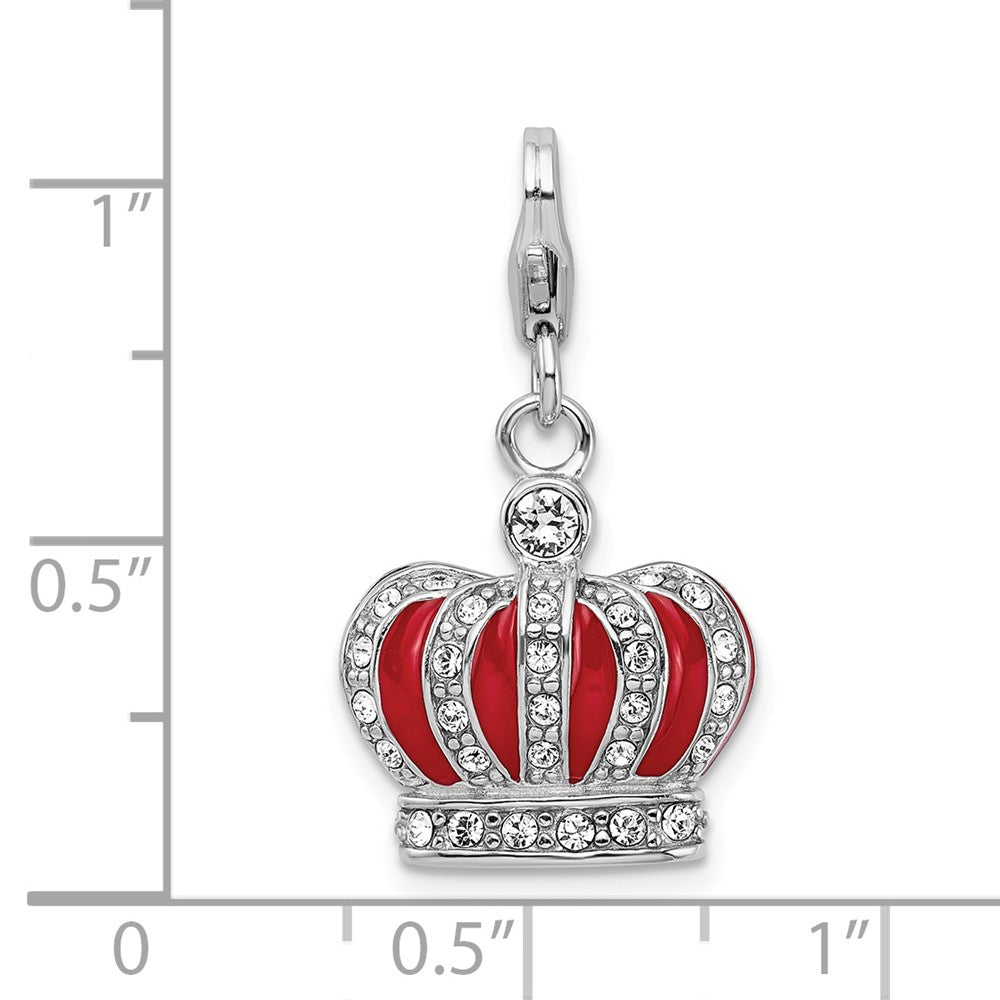 Million Charms 925 Sterling Silver With Rhodium-Plated Swarovski Crystals & Red Enamel Crown With Lobster Charm