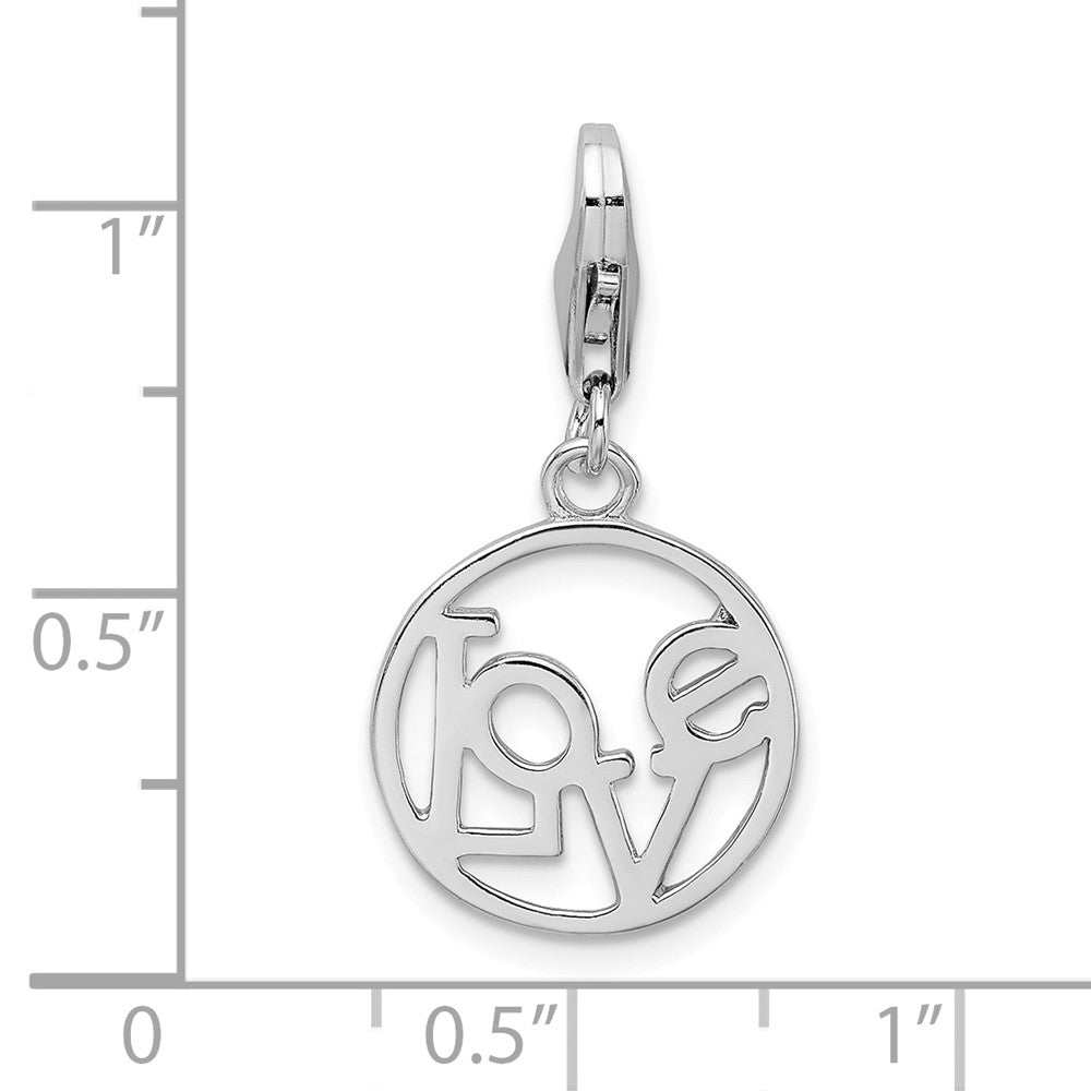 Million Charms 925 Sterling Silver With Rhodium-Plated Polished Love In Circle With Lobster Clasp Charm