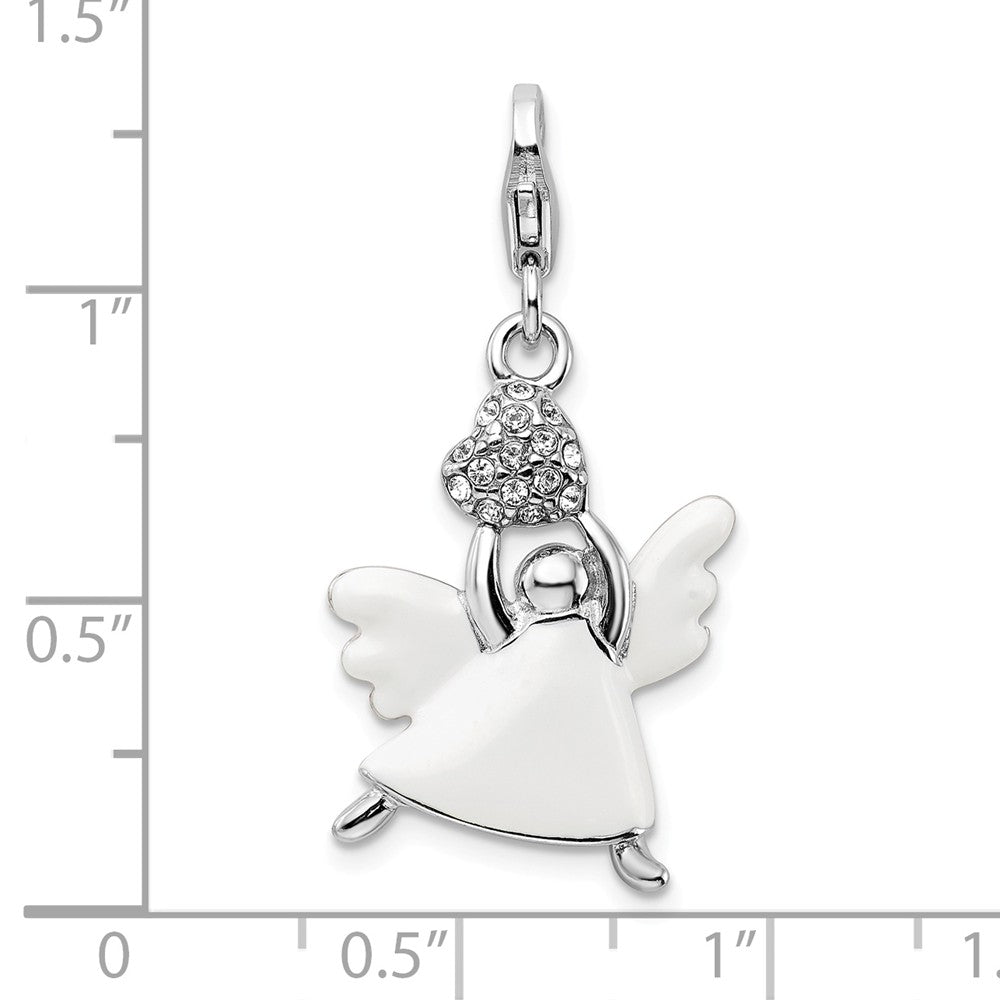 Million Charms 925 Sterling Silver With Rhodium-Plated Enameled Swarovski Crystals Angel With Lobster Clasp Charm