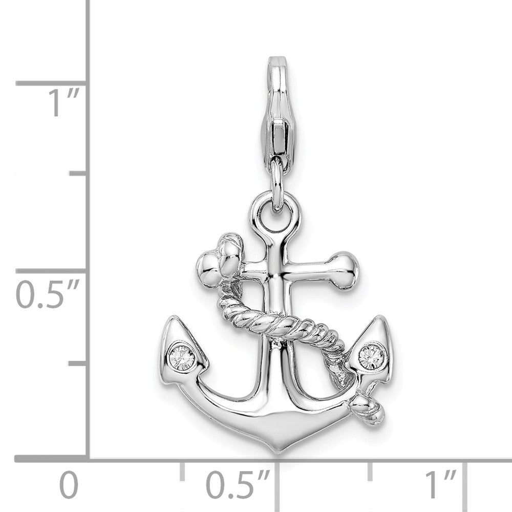 Million Charms 925 Sterling Silver With Rhodium-Plated 3-D Enameled Nautical Anchor With Lobster Clasp Charm