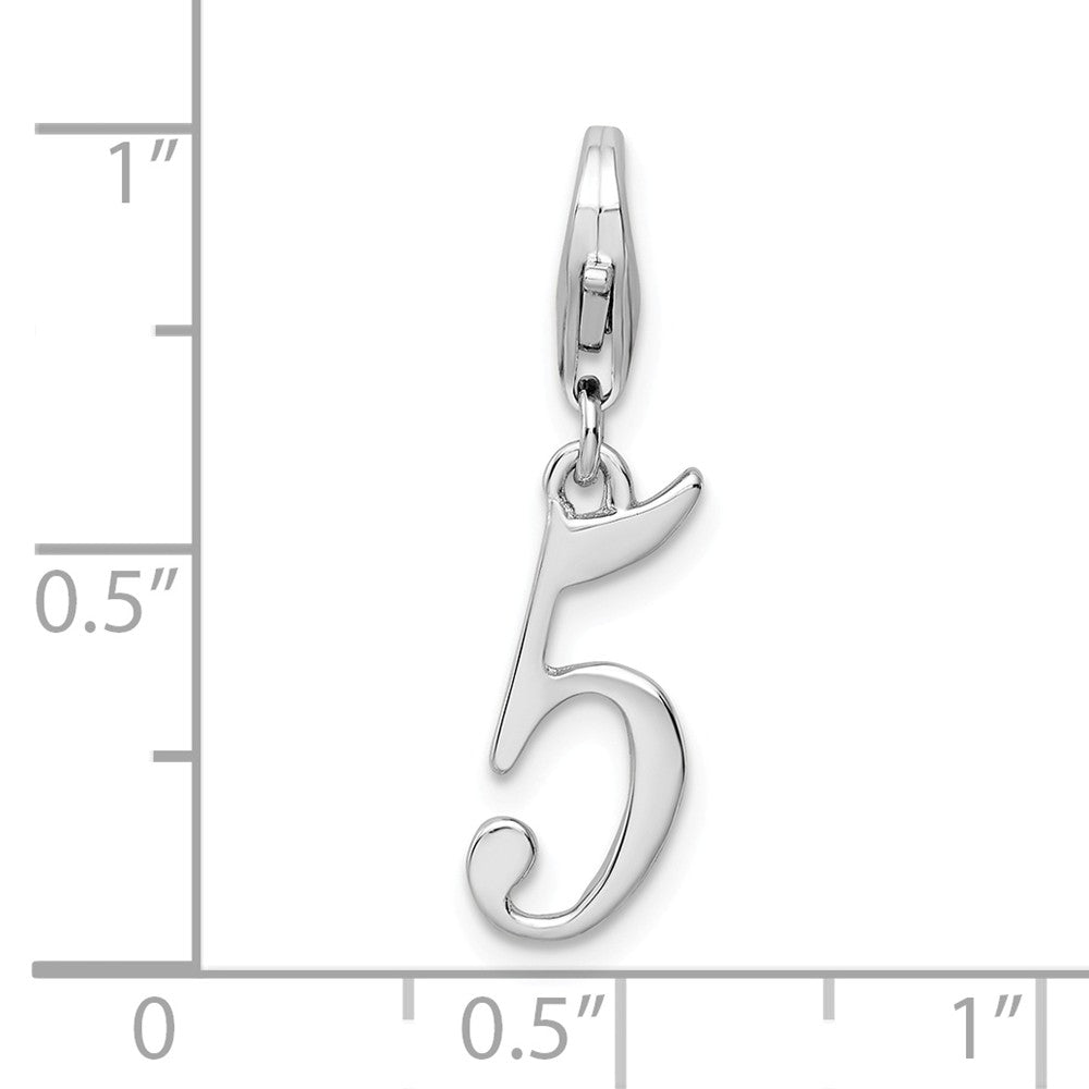 Million Charms 925 Sterling Silver Rhodium-Plated Number 5 With Lobster Clasp Charm