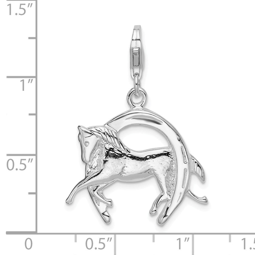 Million Charms 925 Sterling Silver Rhodium-Plated Horse, Shoe With Lobster Clasp Charm