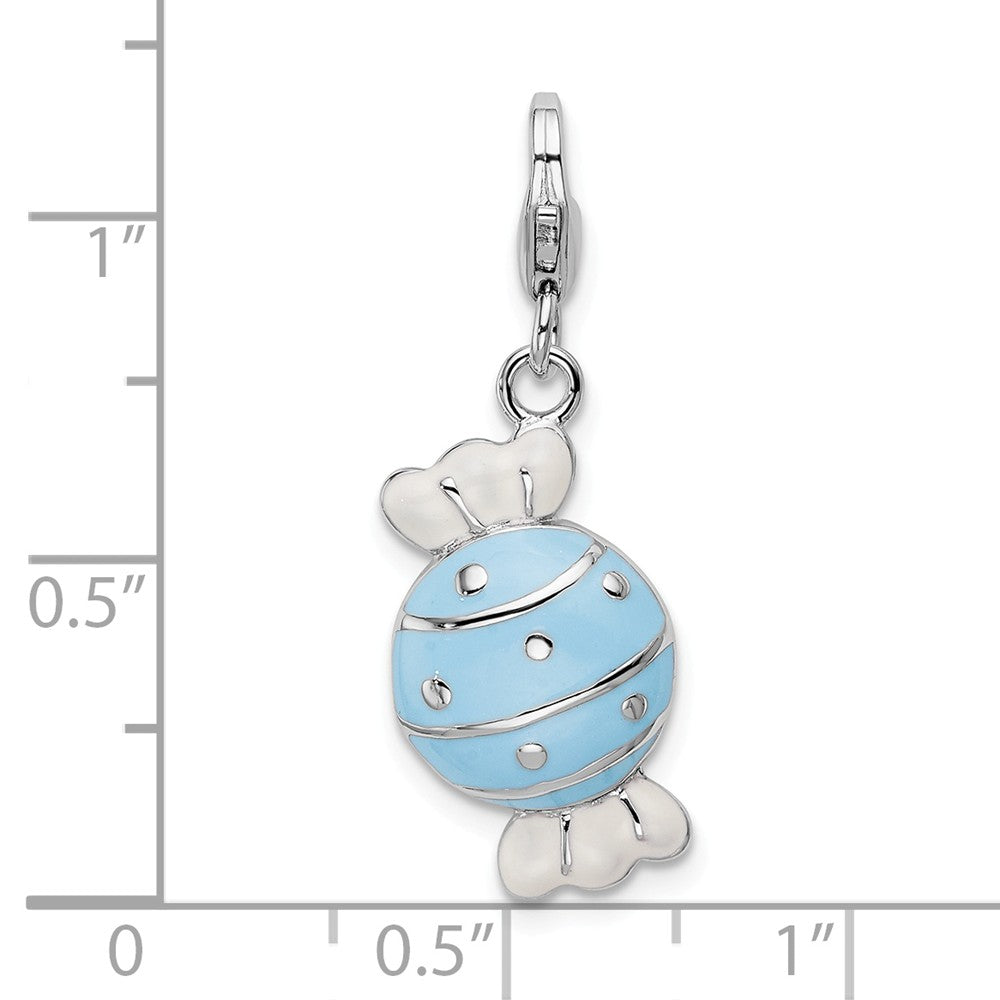 Million Charms 925 Sterling Silver With Rhodium-Plated Enameled Piece Of Candy In Wrapper With Lobster Clasp Charm
