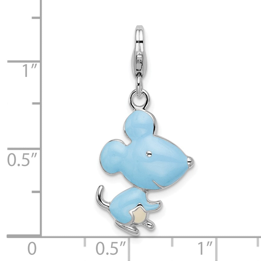 Million Charms 925 Sterling Silver Rhodium-Plated Enameled 3-D Mouse With Lobster Clasp Charm