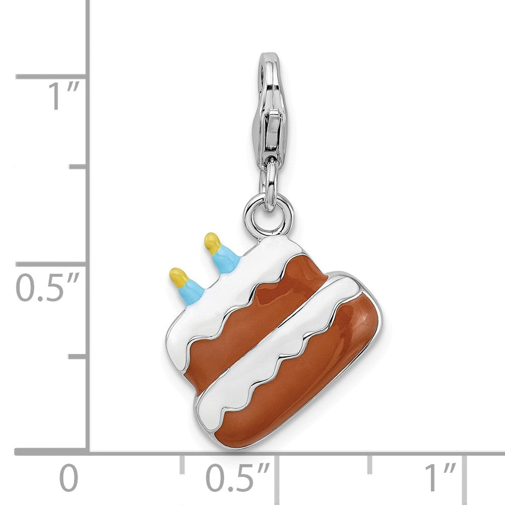 Million Charms 925 Sterling Silver Rhodium-Plated Enameled Cake With Lobster Clasp Charm