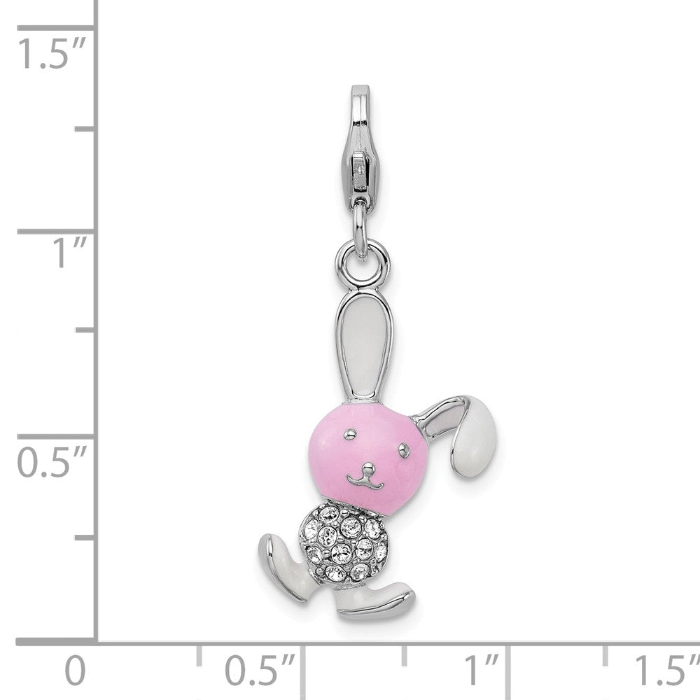 Million Charms 925 Sterling Silver Rhodium-Plated Enameled 3-D Bunny With Lobster Clasp Charm