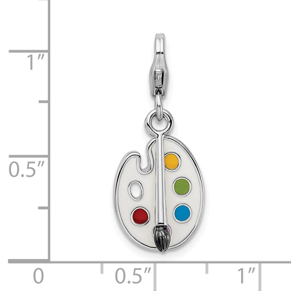 Million Charms 925 Sterling Silver With Rhodium-Plated Enameled 3-D Palette, Brush With Lobster Clasp Charm