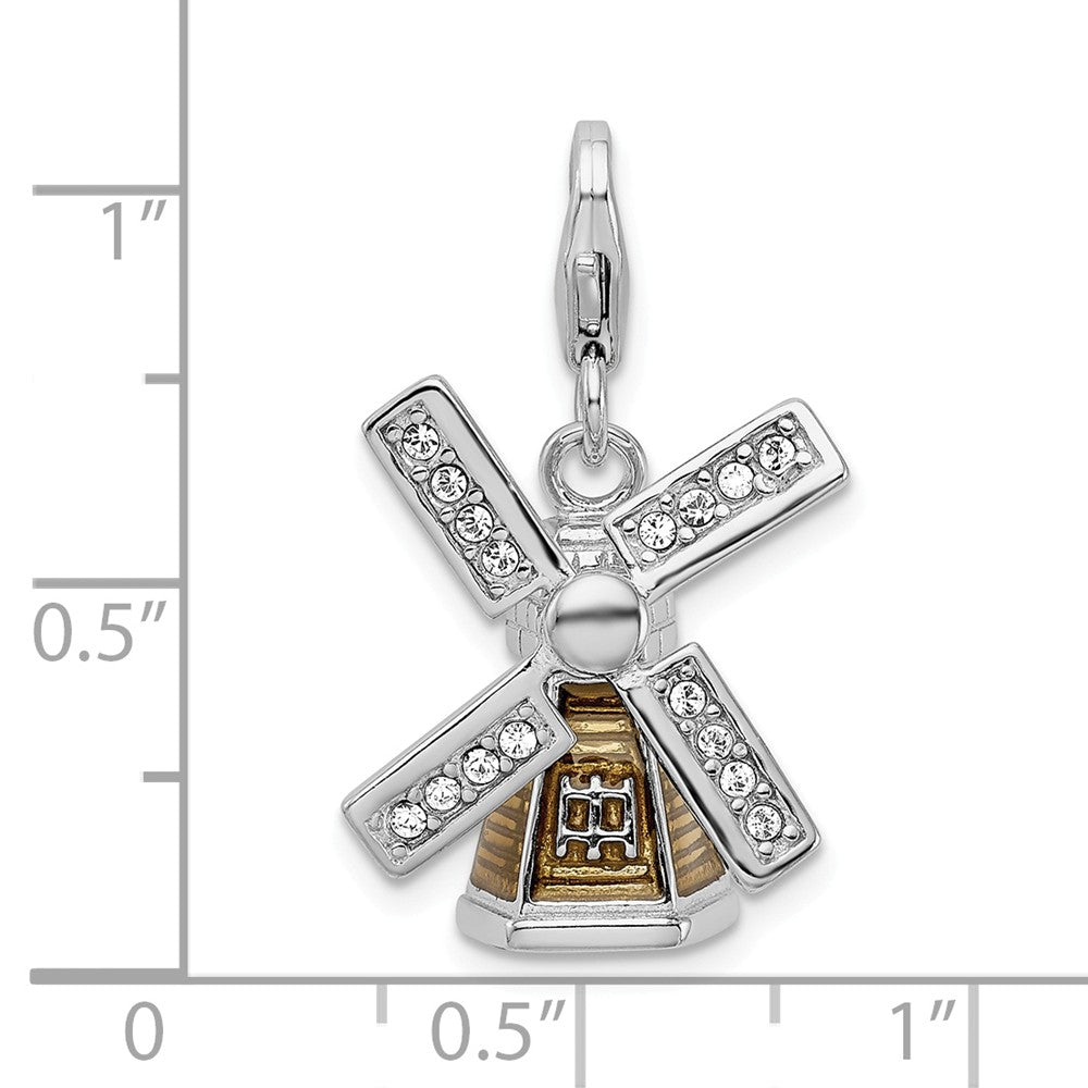 Million Charms 925 Sterling Silver With Rhodium-Plated Enameled 3-D Windmill With Lobster Clasp Charm