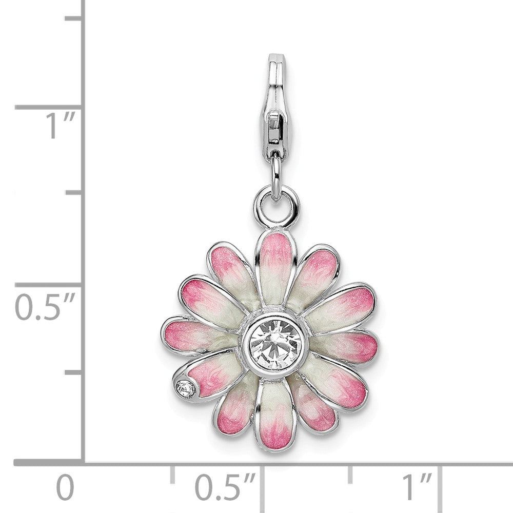 Million Charms 925 Sterling Silver Rhodium-Plated Enameled Flower With Lobster Clasp Charm