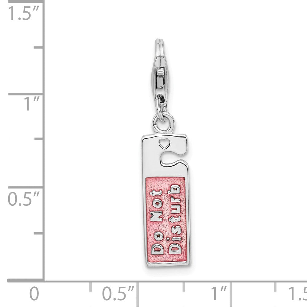Million Charms 925 Sterling Silver With Rhodium-Plated Enameled Door Sign With Lobster Clasp Charm