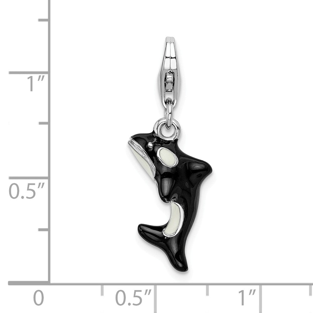 Million Charms 925 Sterling Silver Rhodium-Plated 3-D Enameled Orca Whale With Lobster Clasp Charm