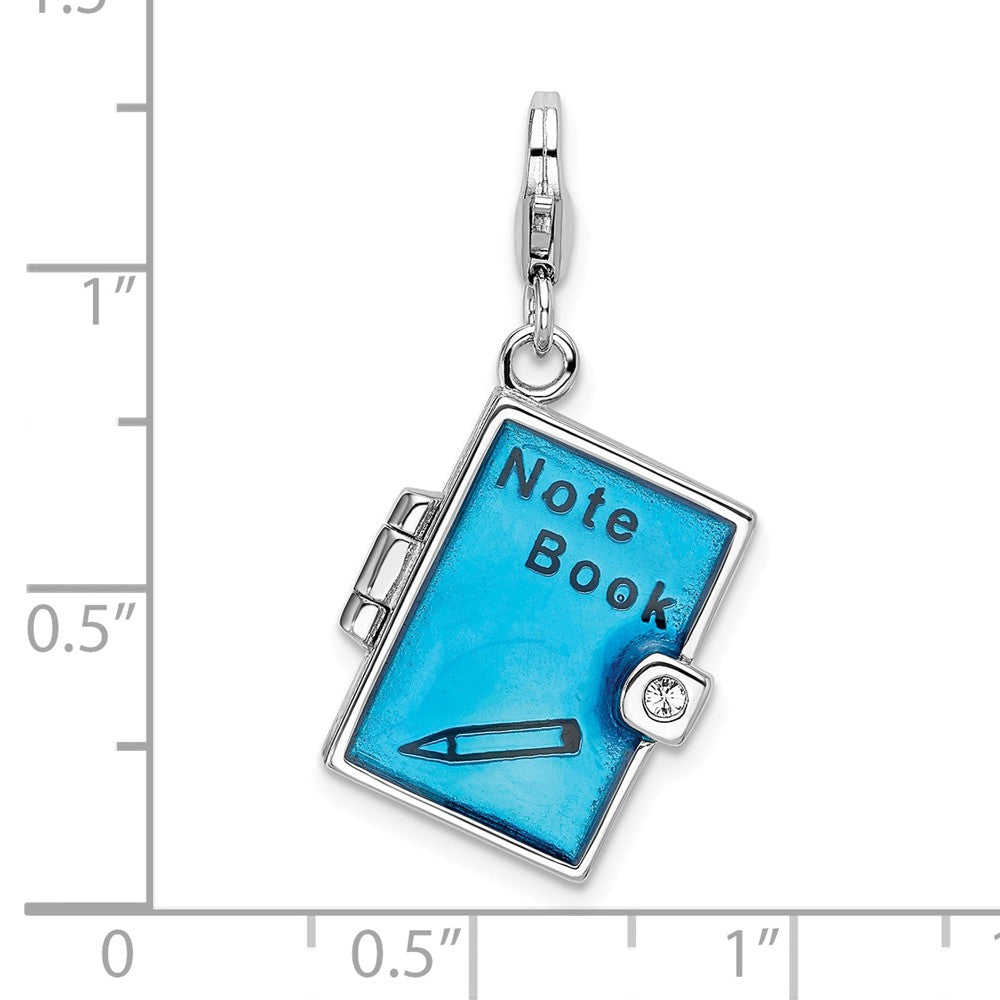Million Charms 925 Sterling Silver Rhodium-Plated Enameled 3-D Note Book With Lobster Clasp Charm