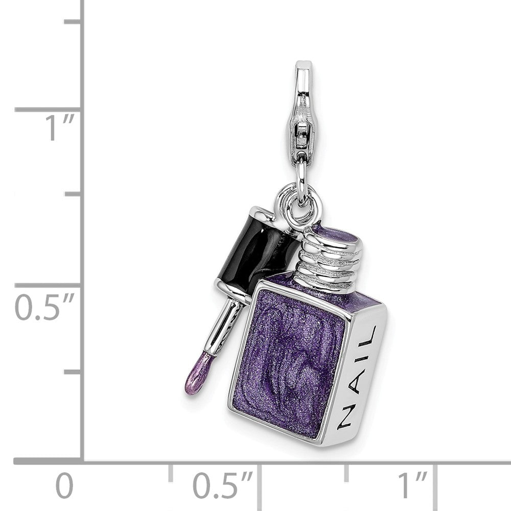 Million Charms 925 Sterling Silver With Rhodium-Plated Enameled 3-D Nail Enamel With Lobster Clasp Charm