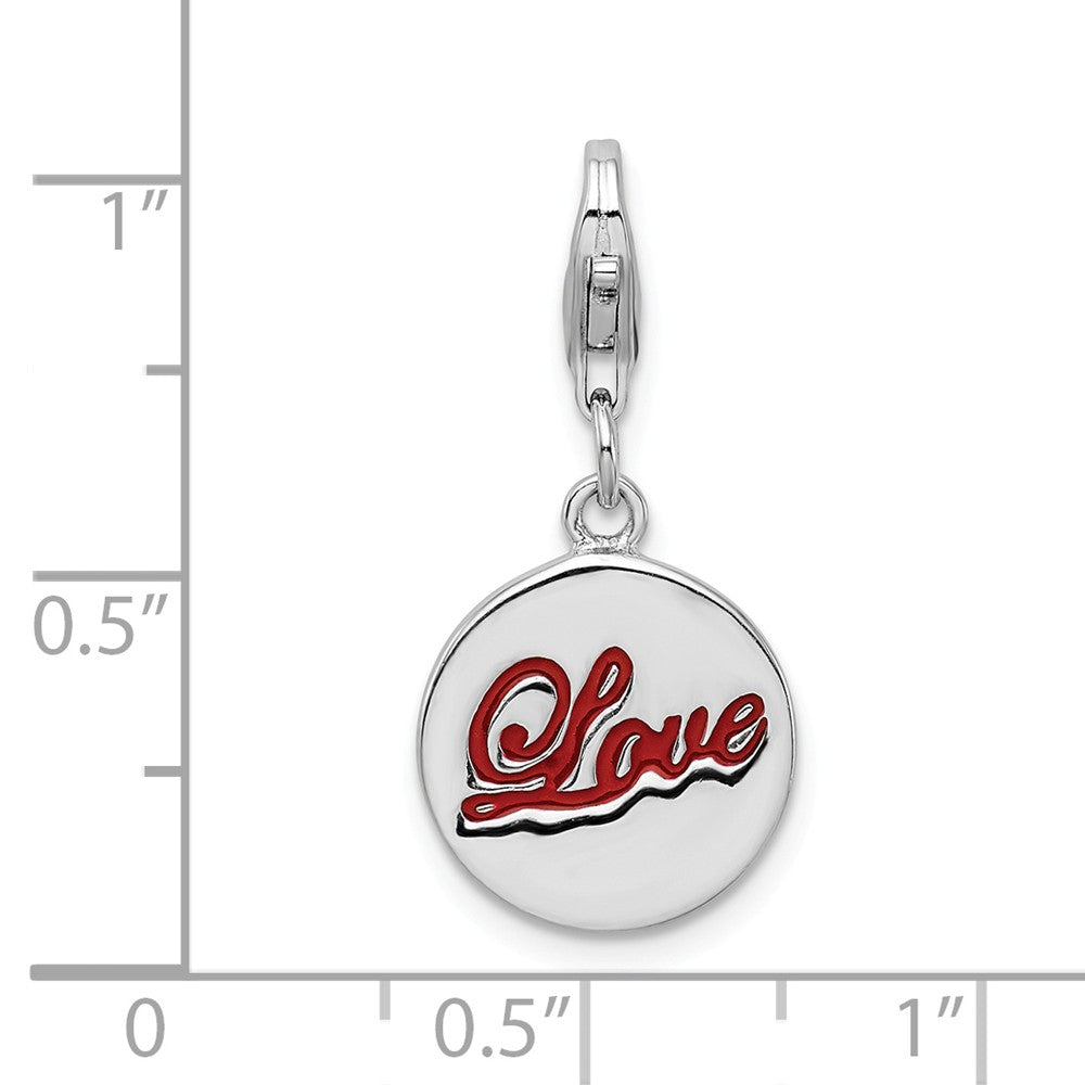 Million Charms 925 Sterling Silver Rhodium-plated Plated Enameled Love With Lobster Clasp Charm