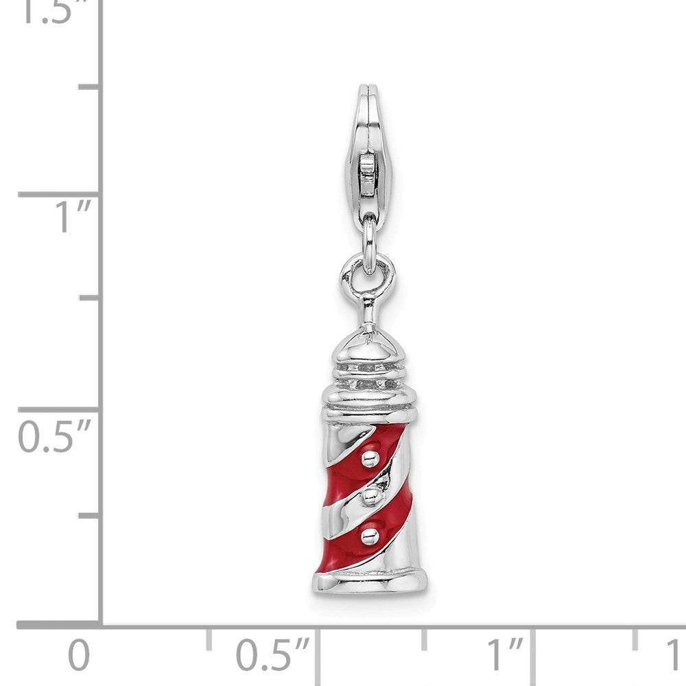 Million Charms 925 Sterling Silver Rhodium-Plated 3-D Enameled Lighthouse With Lobster Clasp Char