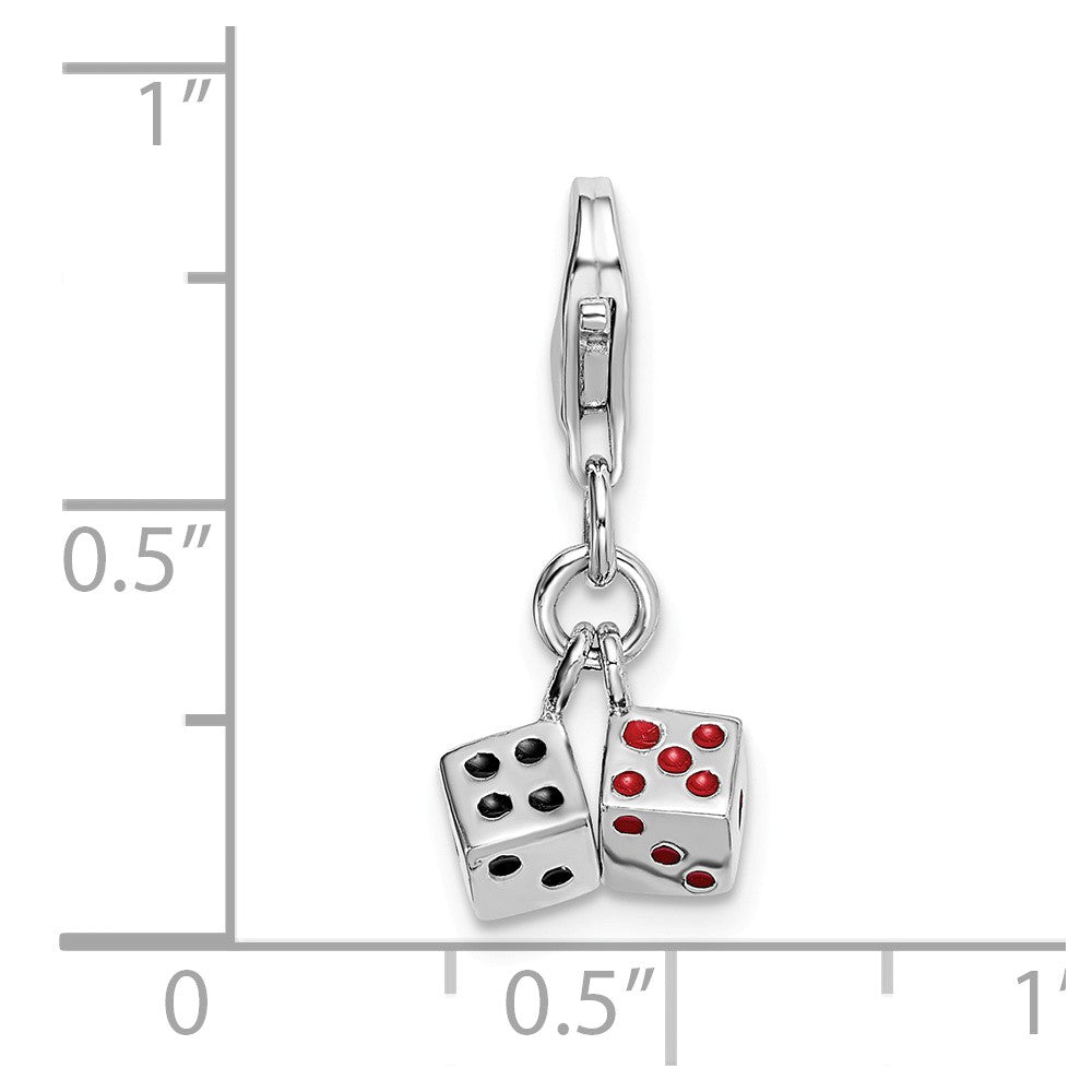 Million Charms 925 Sterling Silver Rhodium-Plated 3-D Enameled Pair Of Dice With Lobster Clasp Ch