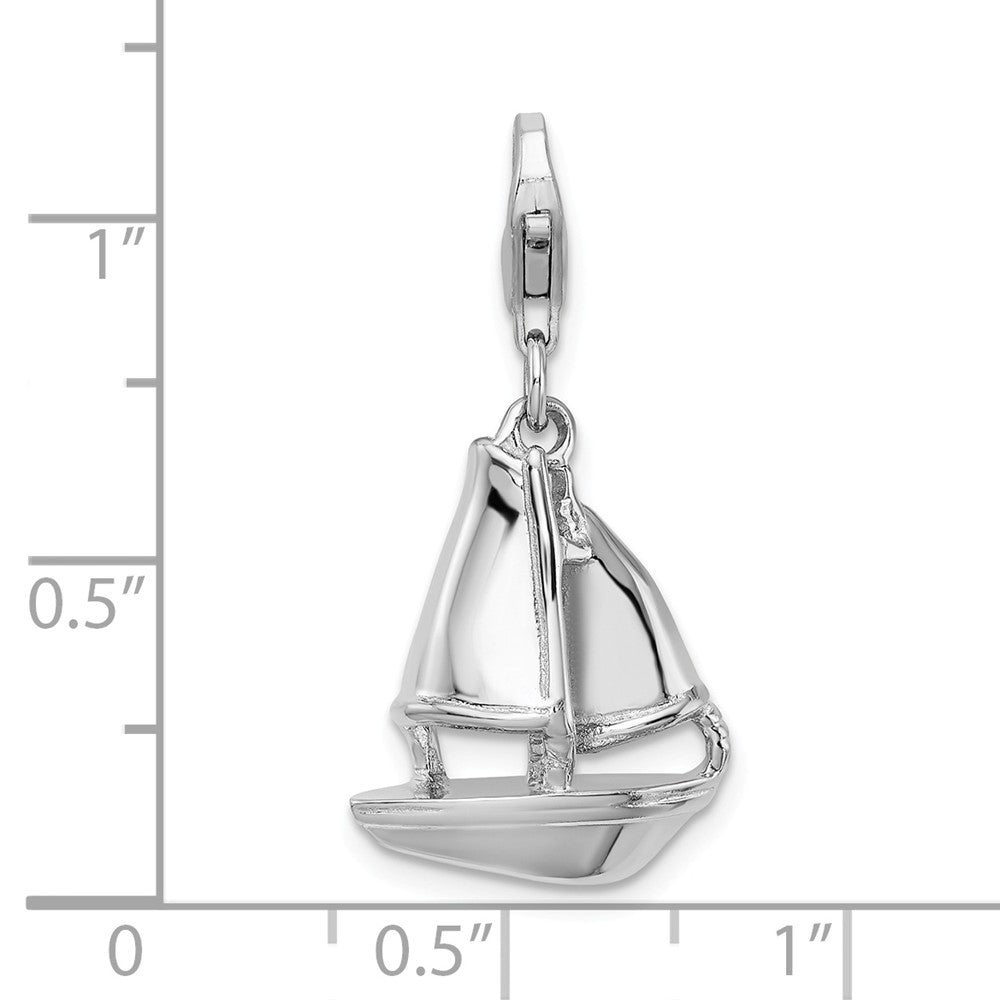 Million Charms 925 Sterling Silver Rhodium-Plated 3-D Nautical Sailboat With Lobster Clasp Charm
