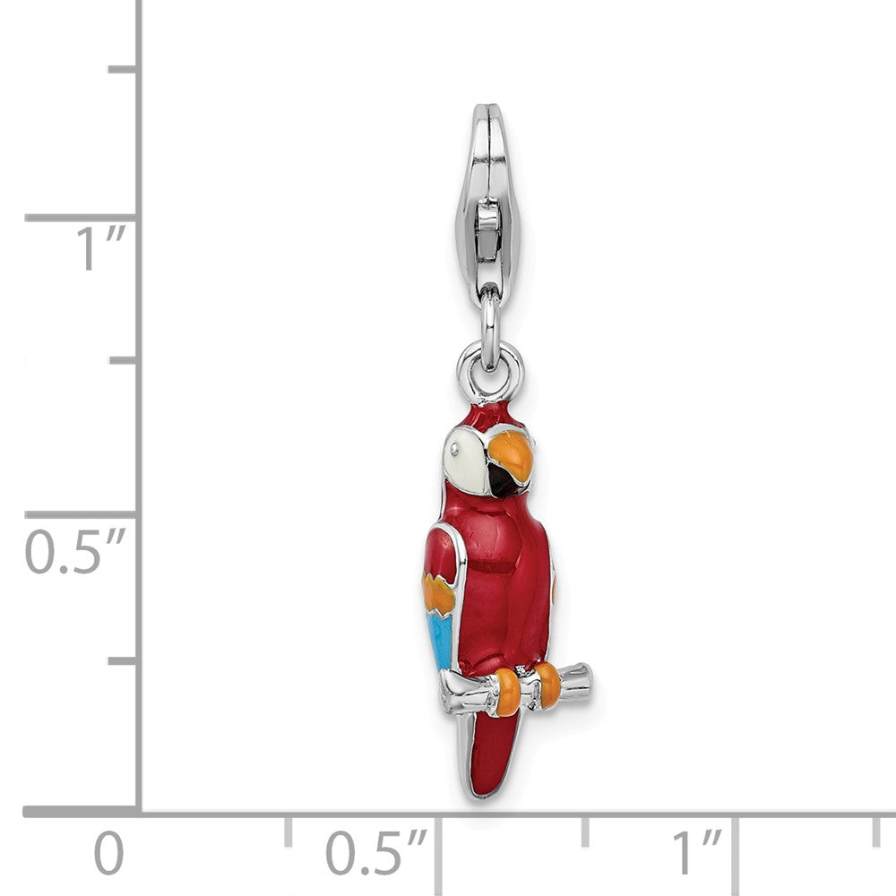 Million Charms 925 Sterling Silver Rhodium-Plated 3-D Enameled Parrot With Lobster Clasp Charm