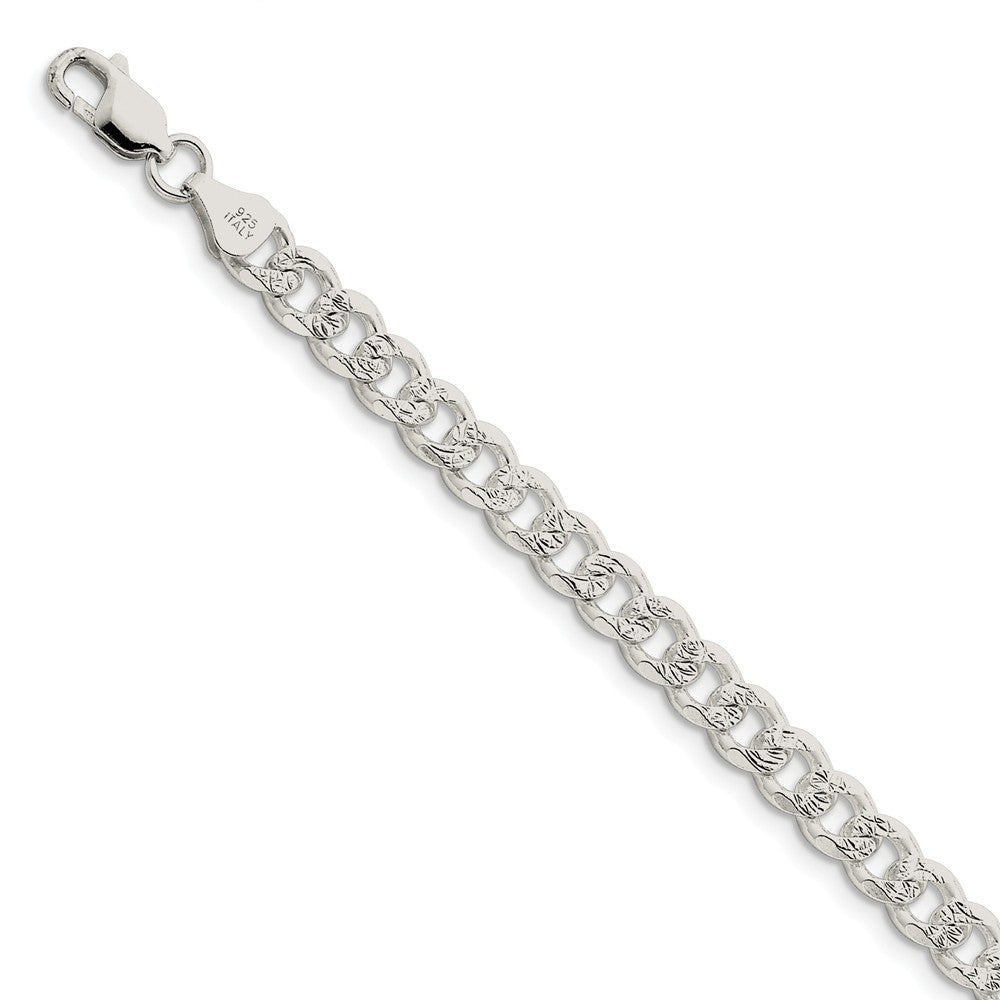 Million Charms 925 Sterling Silver 7mm Pav‚ Curb Chain, Chain Length: 7 inches
