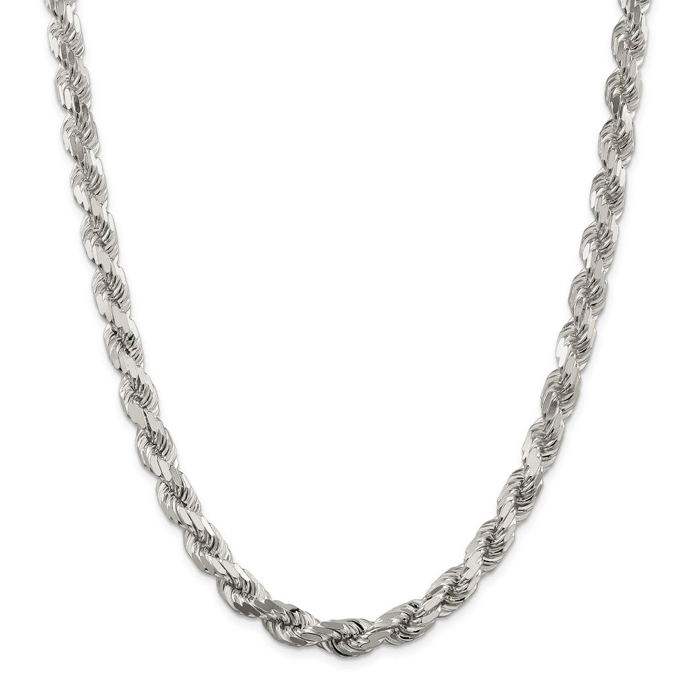 Million Charms 925 Sterling Silver 8mm Diamond-cut Polished 8 Sides Rope Chain, Chain Length: 30 inches
