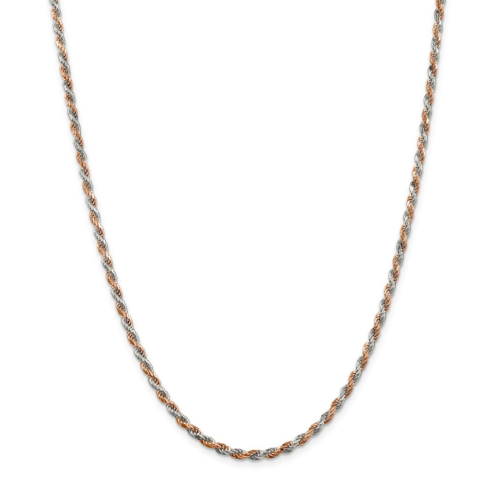 Million Charms 925 Sterling Silver 2.5mm Rose Vermeil Diamond-cut Rope Chain, Chain Length: 20 inches