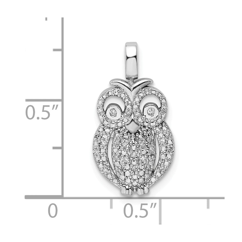 Million Charms 925 Sterling Silver Rhodium-plated 0.2Ct. Blk & Wht Dia. Reversible Owl Pendant