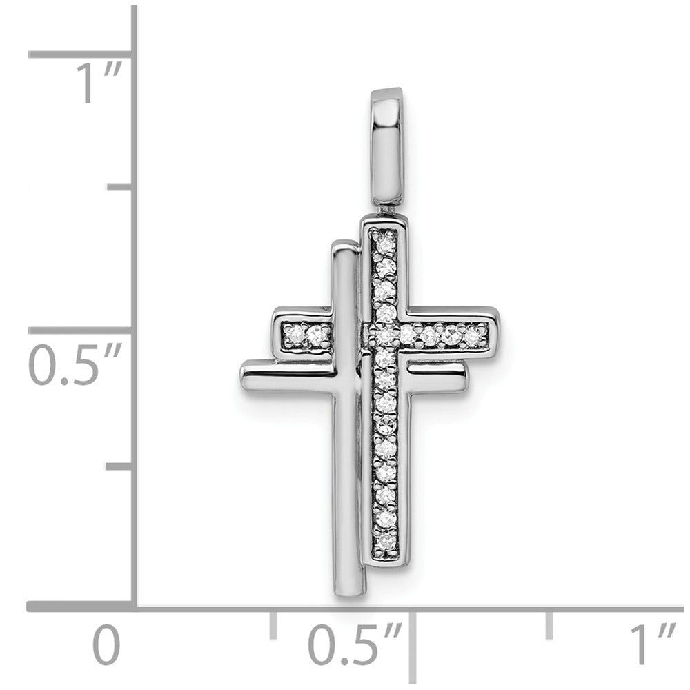 Million Charms 925 Sterling Silver Rhodium-plated 0.2Ct. Blk & Wht Dia.Reversible Relgious Cross Pendant