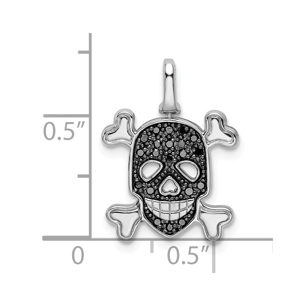 Million Charms 925 Sterling Silver Rhodium-plated 0.2Ct. Blk & Wht Dia. Reversible Skull Pendant